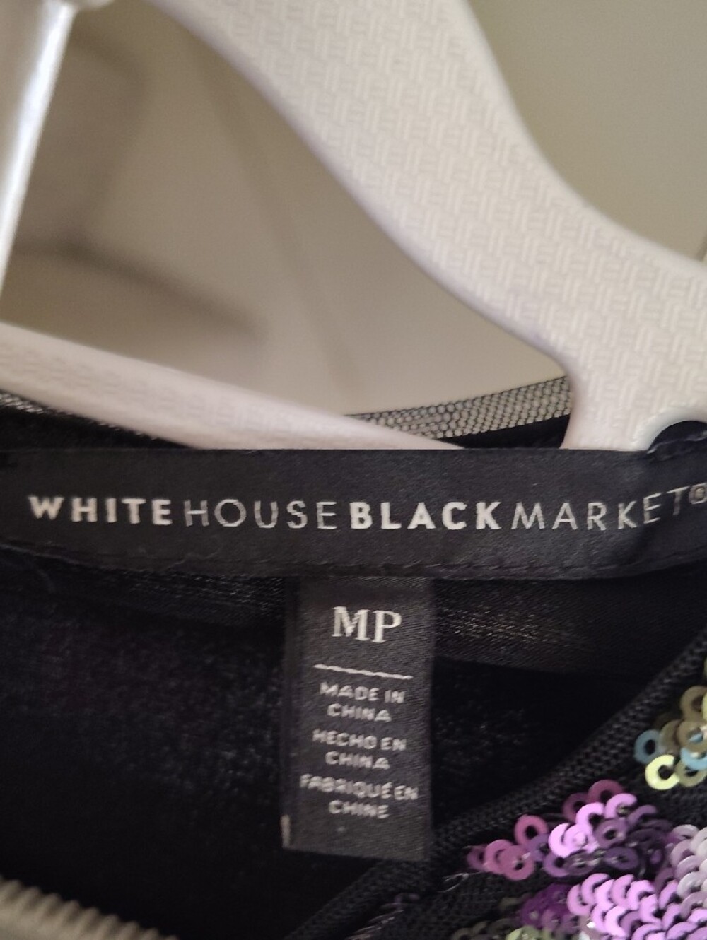White House Black Market Black Floral Sequin Mesh Blouse - Picture 2 of 5
